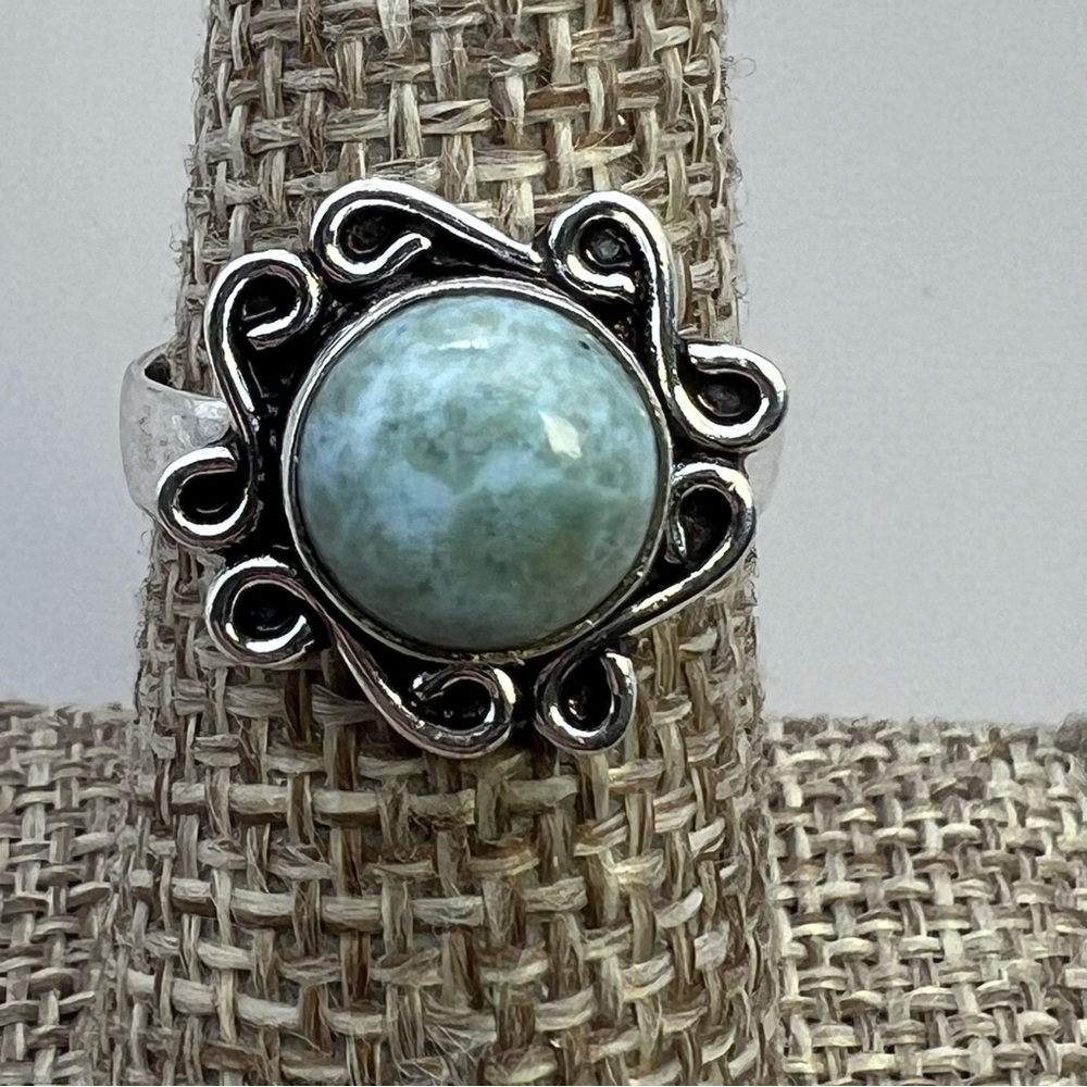 New Larimar Stone Silver Overlay Ring Size 6.25